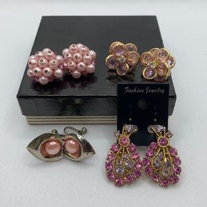 Vintage Pink Clip On Earring Lot 3